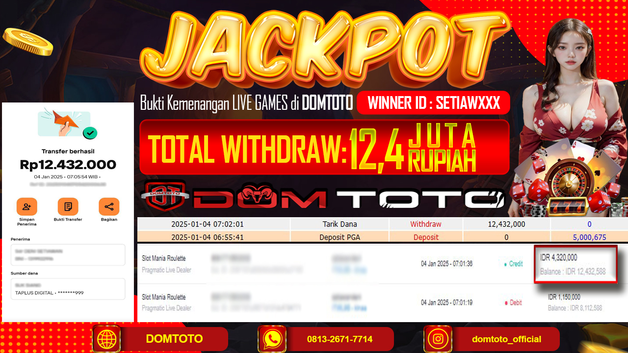 JACKPOT LIVE GAMES SLOT MANIA ROULETTE 04 JANUARI 2024